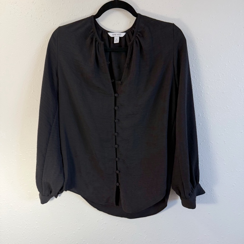 Nine‎ West Black Puff Sleeve Blouse